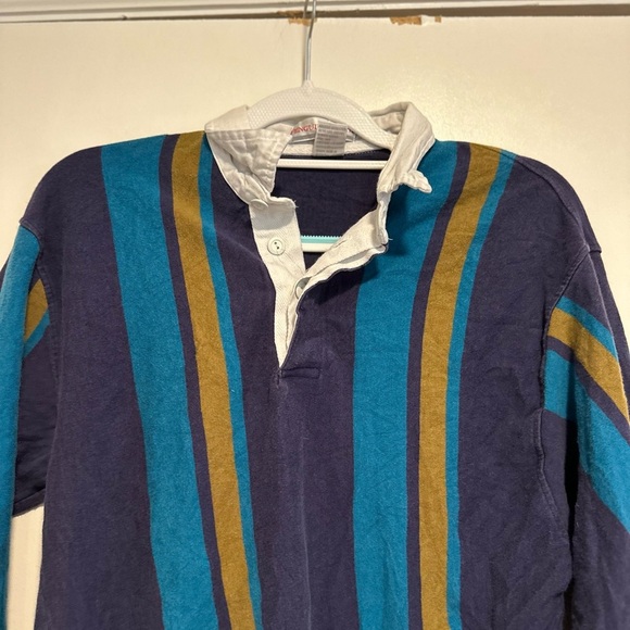 Vintage 90s Rugby Men’s Sz: M Penguin Club Navy Teal Gold Vertical Stripe Polo. - Picture 9 of 10